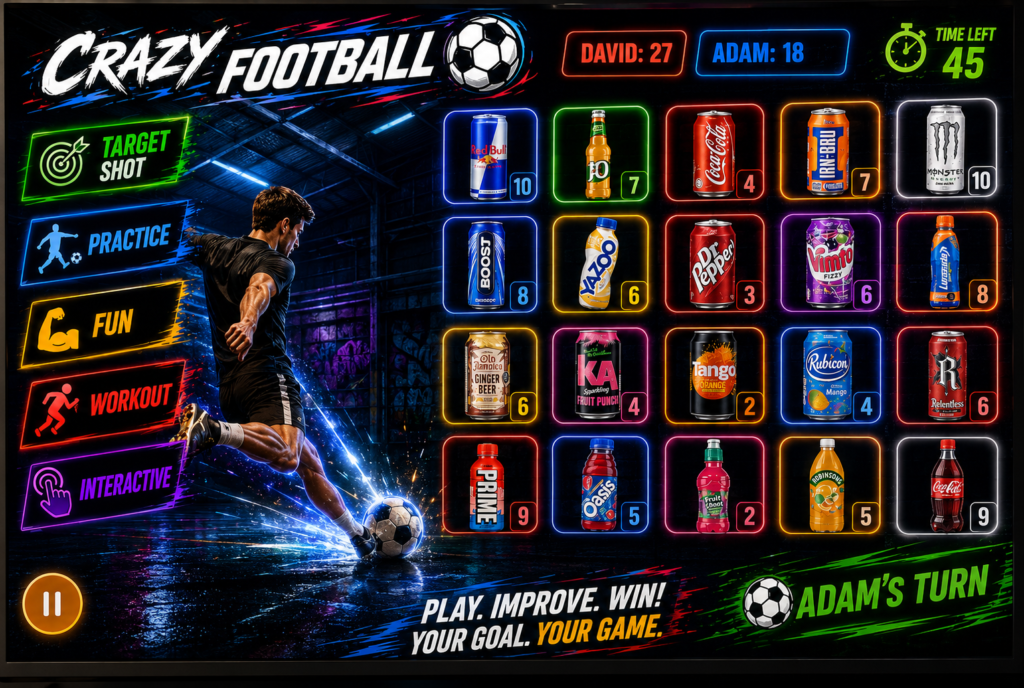 crazy football target shoot on favourite drinks