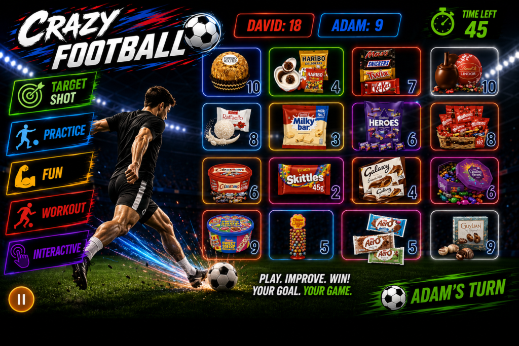 crazy football target shoot on favourite sweets